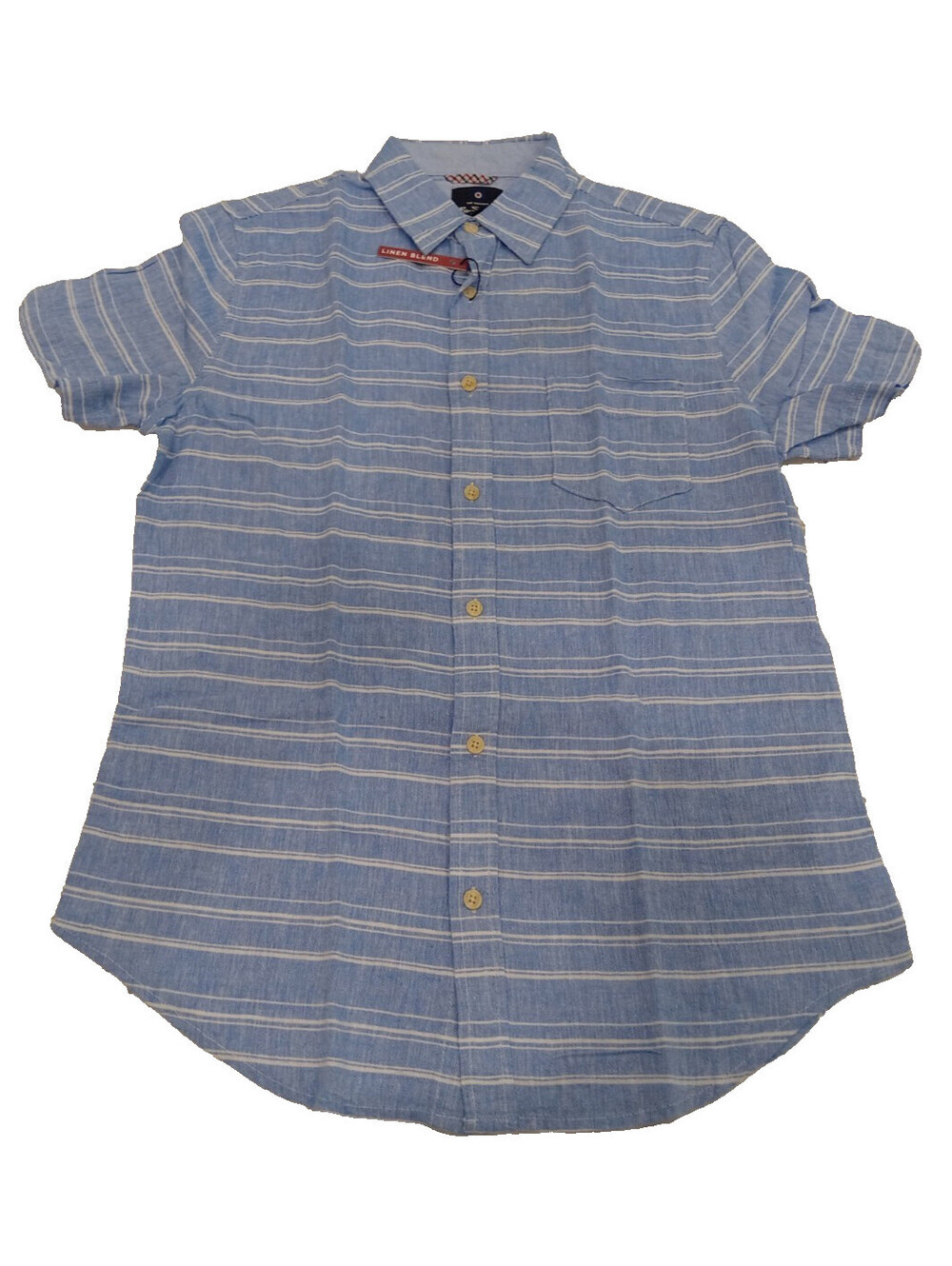 Ben Sherman Shirt Mens Small Blue White Striped Linen Blend Short Sleeve Pocket
